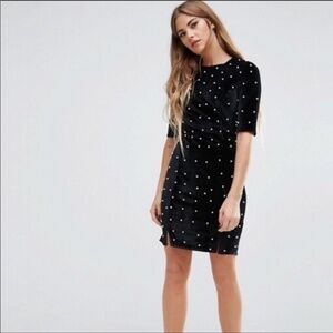 NEW ASOS black velvet pearl shift dress cocktail party NWT 2407